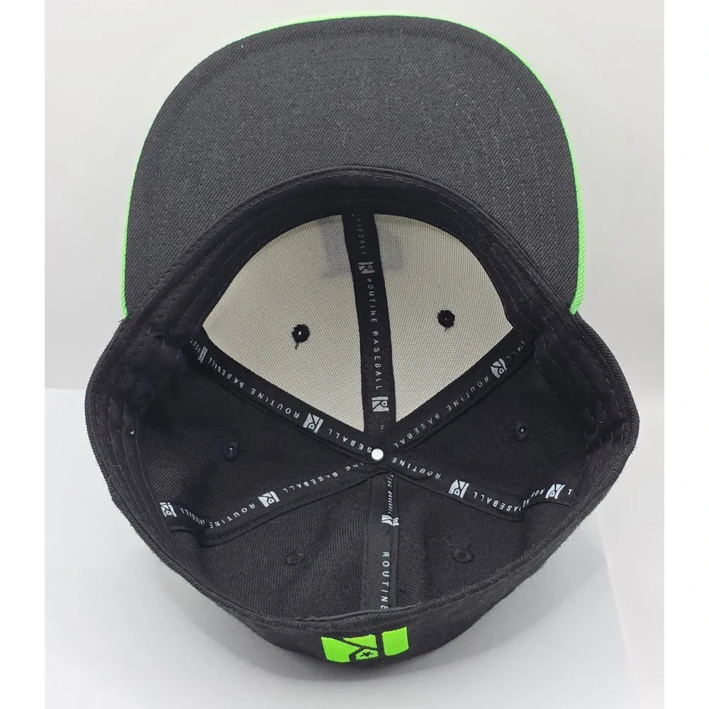 Routine Baseball Snapback Hat R Logo Green‎ Bill Black White Fitted  L Cap